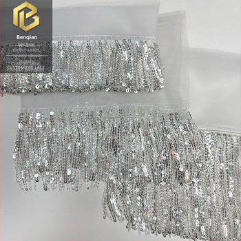 Латинска танцова пола с мрежеста материя, мъниста тръбички и пискюлна дантела за сценични изпълнения и танц с корем