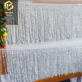 Латинска танцова пола с мрежеста материя, мъниста тръбички и пискюлна дантела за сценични изпълнения и танц с корем