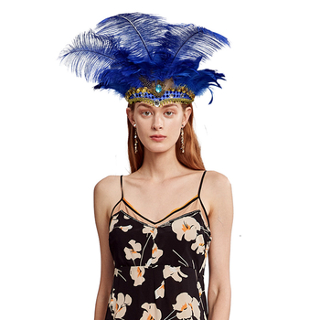 Ръчно изработен аксесоар за глава с пера – за Belly Dance, Хелоуин и карнавални представления; PVC основа, щраусови пера, дантела и кристали