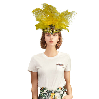 Ръчно изработен аксесоар за глава с пера – за Belly Dance, Хелоуин и карнавални представления; PVC основа, щраусови пера, дантела и кристали