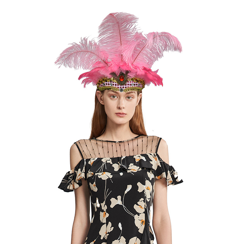 Ръчно изработен аксесоар за глава с пера – за Belly Dance, Хелоуин и карнавални представления; PVC основа, щраусови пера, дантела и кристали