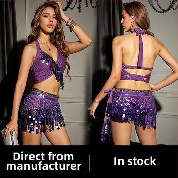 Colier de talie pentru Belly Dance cu paiete și ciucuri, set pentru începători orientali/indieni — poliester >95%, compoziția principală 2: poliester 95%+, croială compusă, lansare primăvara 2025