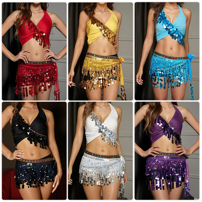 Colier de talie pentru Belly Dance cu paiete și ciucuri, set pentru începători orientali/indieni — poliester >95%, compoziția principală 2: poliester 95%+, croială compusă, lansare primăvara 2025