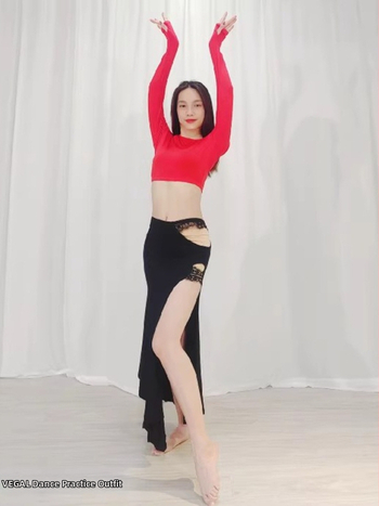 Set de Belly Dance: Top și fustă din modal; peste 95% conținut modal; lansare toamnă 2025; stil elegant, proaspăt și dulce; croitură prin cusături