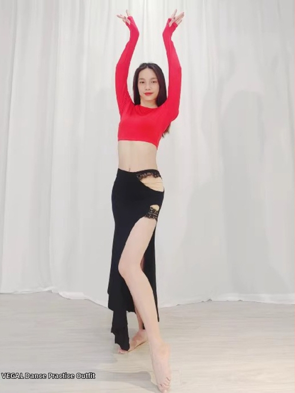 Belly Dance treniņu komplekts: top un svārki no modal auduma; vairāk nekā 95% modal saturs; rudens 2025 izlaišana; izsmalcināts, svaigs un salds stils; šūšana