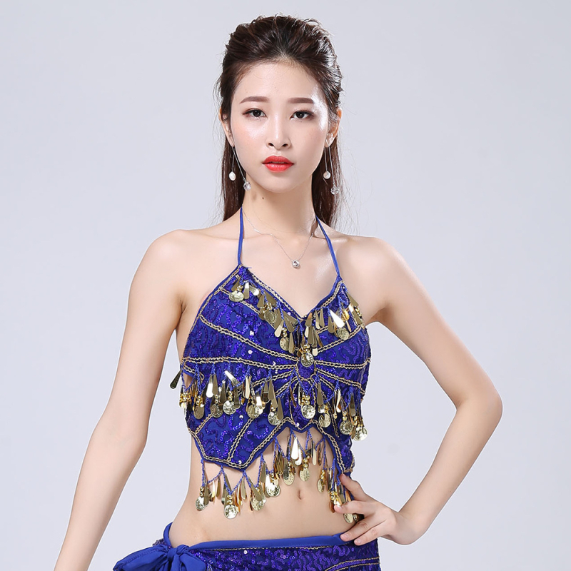 Top Belly Dance s fliterima, preklop oko prsiju i resicama, mrežasti materijal; 94% poliester, 6% spandeks