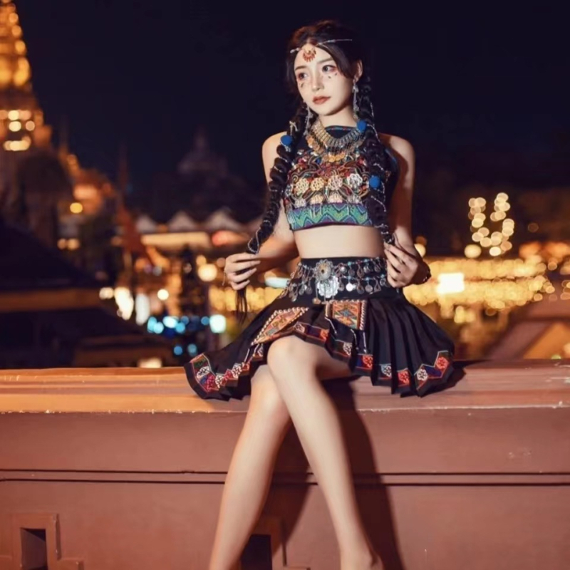 Pojas za belly dance - legura, privjesak s resicama, cvijet i leptir, jedan krug