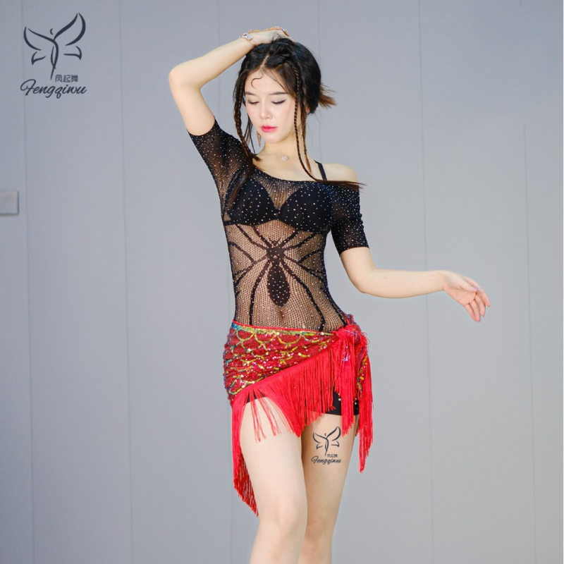 Pojas za struk za belly dance - mrežasti pojas s resicama i štrasom, jednostavna petlja, prilagodljiv Phoenix Dance
