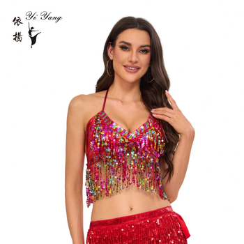 Sequin grudnjak za pozornicu – Unisex top Belly Dance i Pole Dance, poliester 95%+ (Poliester; Ljeto 2025; Yiyang; Unisex)
