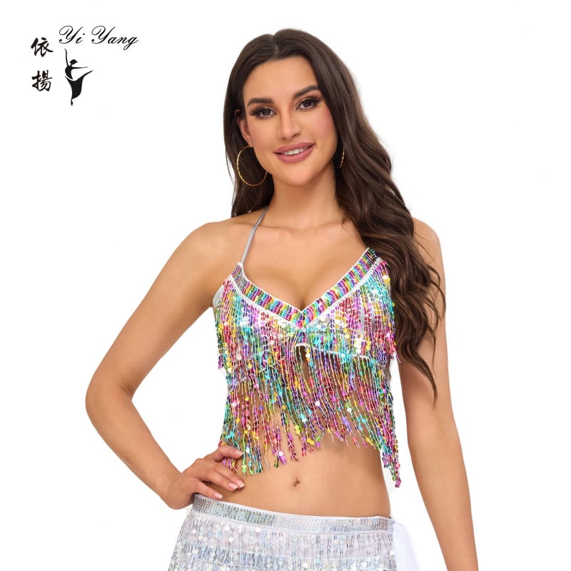 Sequin grudnjak za pozornicu – Unisex top Belly Dance i Pole Dance, poliester 95%+ (Poliester; Ljeto 2025; Yiyang; Unisex)