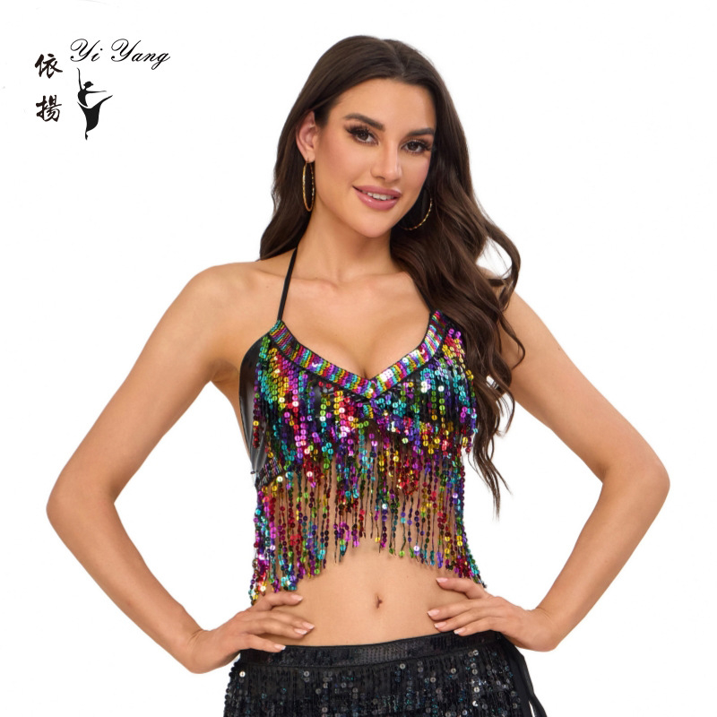 Sequin grudnjak za pozornicu – Unisex top Belly Dance i Pole Dance, poliester 95%+ (Poliester; Ljeto 2025; Yiyang; Unisex)