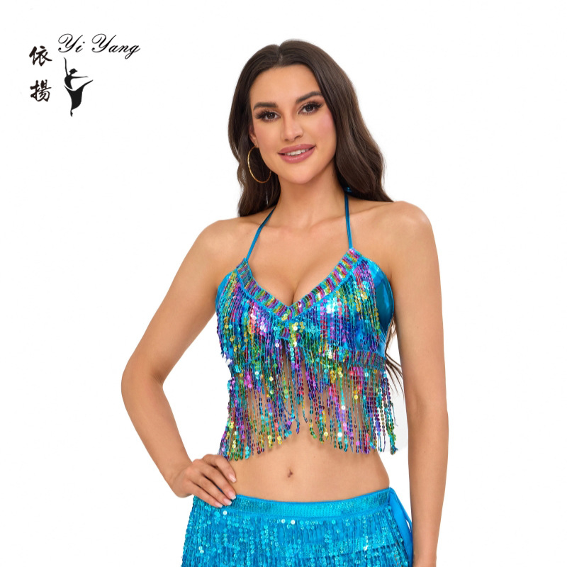Sequin grudnjak za pozornicu – Unisex top Belly Dance i Pole Dance, poliester 95%+ (Poliester; Ljeto 2025; Yiyang; Unisex)