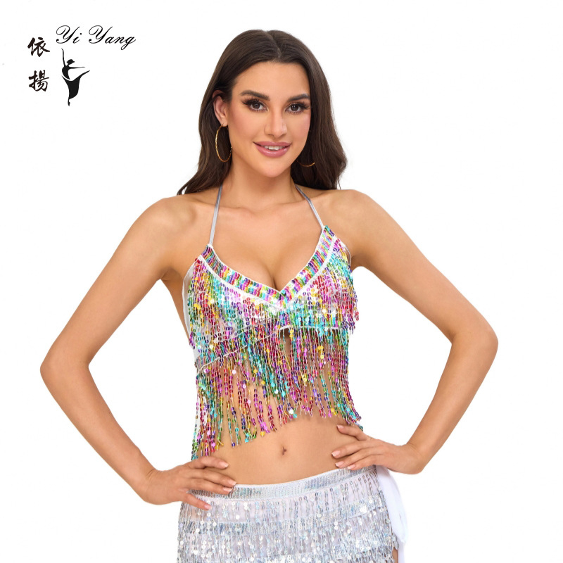 Sequin grudnjak za pozornicu – Unisex top Belly Dance i Pole Dance, poliester 95%+ (Poliester; Ljeto 2025; Yiyang; Unisex)