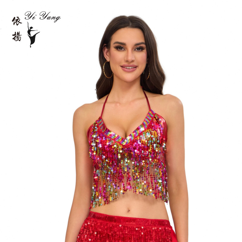 Sequin grudnjak za pozornicu – Unisex top Belly Dance i Pole Dance, poliester 95%+ (Poliester; Ljeto 2025; Yiyang; Unisex)