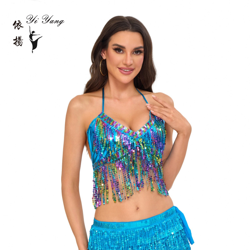 Sequin grudnjak za pozornicu – Unisex top Belly Dance i Pole Dance, poliester 95%+ (Poliester; Ljeto 2025; Yiyang; Unisex)
