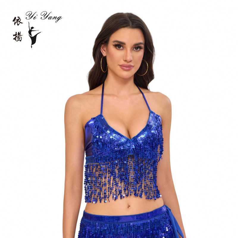 Sequin grudnjak za pozornicu – Unisex top Belly Dance i Pole Dance, poliester 95%+ (Poliester; Ljeto 2025; Yiyang; Unisex)