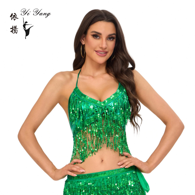 Sequin grudnjak za pozornicu – Unisex top Belly Dance i Pole Dance, poliester 95%+ (Poliester; Ljeto 2025; Yiyang; Unisex)