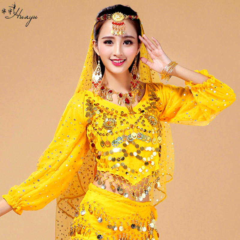 Top za Belly Dance s dugim rukavima, cvjetni uzorak, 120D šifon, poliester, za odrasle žene
