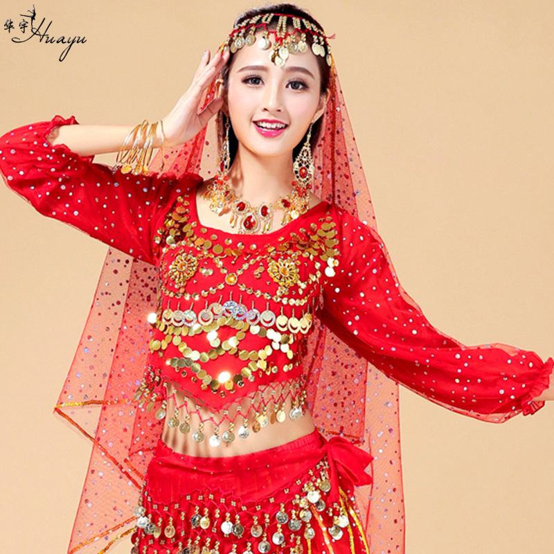 Top za Belly Dance s dugim rukavima, cvjetni uzorak, 120D šifon, poliester, za odrasle žene
