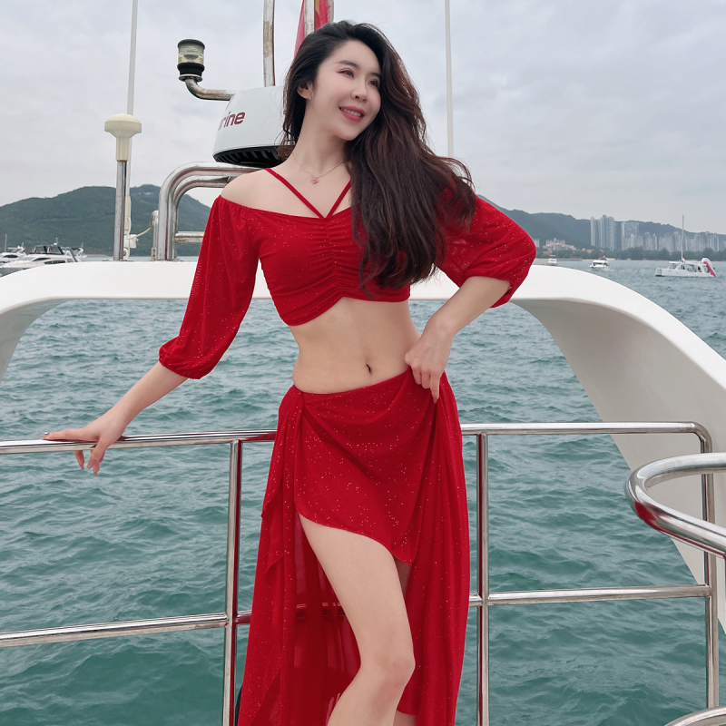 Set odjeće za belly dance: suknja i sako u dvorskom stilu, za odrasle žene, tkanina mješavine kemijskih vlakana, 100% poliester, pogodno za nastupe belly dance