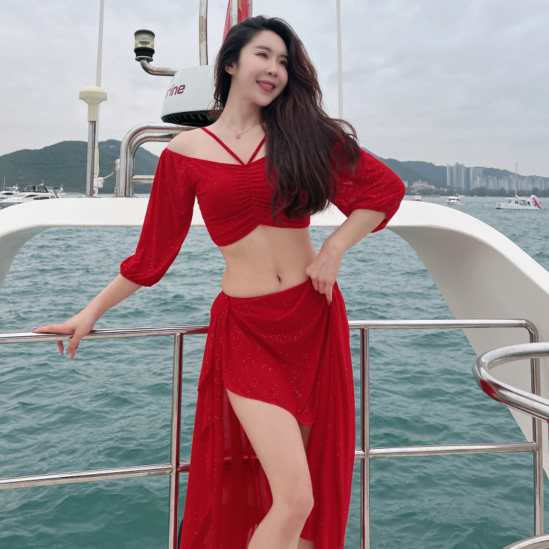 Set odjeće za belly dance: suknja i sako u dvorskom stilu, za odrasle žene, tkanina mješavine kemijskih vlakana, 100% poliester, pogodno za nastupe belly dance