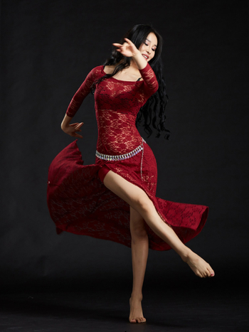 Csipkés hastánc ruha nőknek, 100% spandex anyag, apró virág mintával, egész évben viselhető