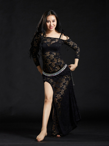 Csipkés hastánc ruha nőknek, 100% spandex anyag, apró virág mintával, egész évben viselhető