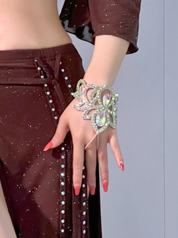 Set dodataka za belly dance: narukvica, prsten na ruci i ogrlica s kristalima; PU koža, podstava poliester 100%, unisex za odrasle