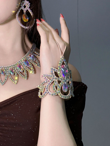 Set dodataka za belly dance: narukvica, prsten na ruci i ogrlica s kristalima; PU koža, podstava poliester 100%, unisex za odrasle
