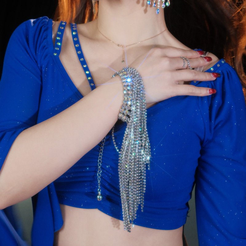 Set dodataka za belly dance: narukvica, prsten na ruci i ogrlica s kristalima; PU koža, podstava poliester 100%, unisex za odrasle