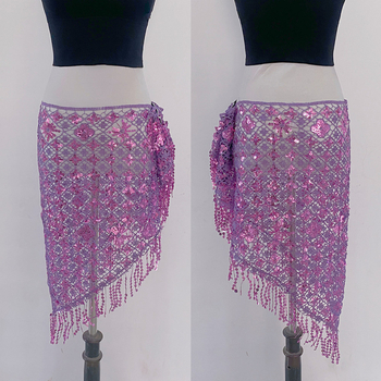 Verigă de talie pentru belly dance cu broderie cu paiete, eșarfă triunghiulară, material poliester 90-95%, stil elegant, vară 2024