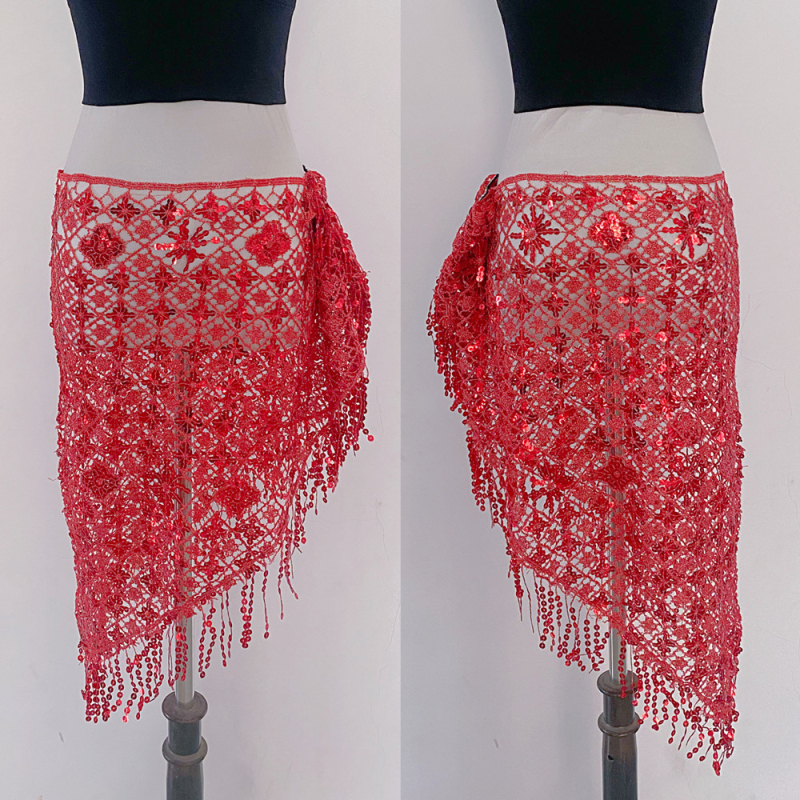 Verigă de talie pentru belly dance cu broderie cu paiete, eșarfă triunghiulară, material poliester 90-95%, stil elegant, vară 2024
