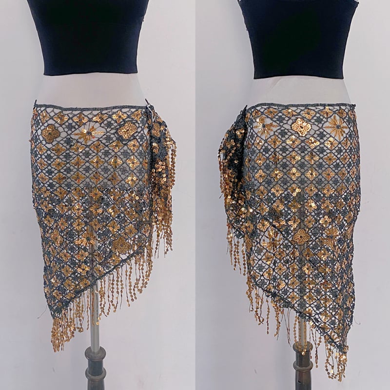 Verigă de talie pentru belly dance cu broderie cu paiete, eșarfă triunghiulară, material poliester 90-95%, stil elegant, vară 2024