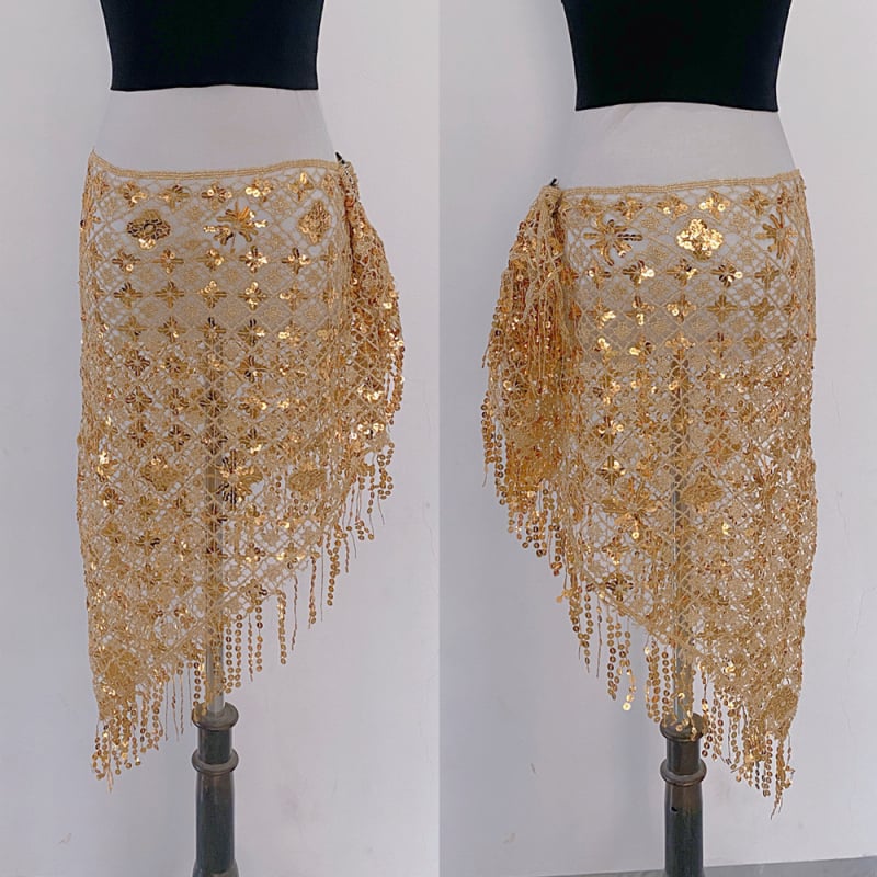 Verigă de talie pentru belly dance cu broderie cu paiete, eșarfă triunghiulară, material poliester 90-95%, stil elegant, vară 2024