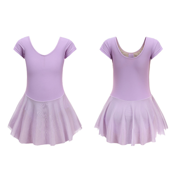 Detský baletný kostým s krajkovou krátkou rukávou z gázy, tylová sukňa; pletená látka s 80% elastánu; pre dievčatá nad 8 rokov (výška nad 140 cm)