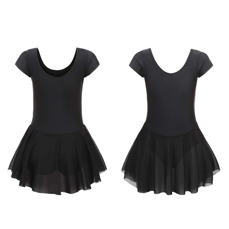 Detský baletný kostým s krajkovou krátkou rukávou z gázy, tylová sukňa; pletená látka s 80% elastánu; pre dievčatá nad 8 rokov (výška nad 140 cm)