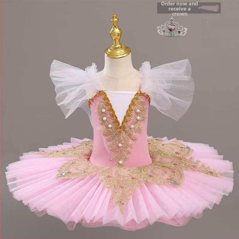 Costum tutu balet pentru copii pentru reprezentații pe scenă, 3–8 ani, 80% poliester, țesătură creponată, primăvara 2025