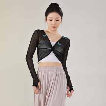 Női modern tánc felső, Flower yarn anyag, 80% poliészter, bélés Flower yarn 80%, minden évszakban táncruha