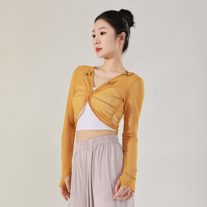 Női modern tánc felső, Flower yarn anyag, 80% poliészter, bélés Flower yarn 80%, minden évszakban táncruha