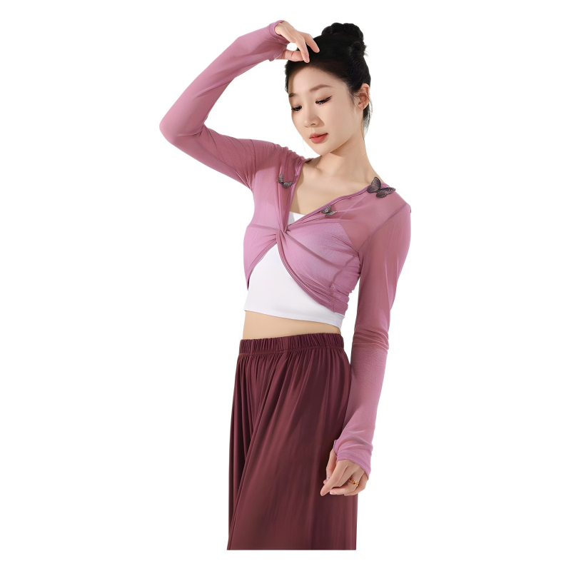 Női modern tánc felső, Flower yarn anyag, 80% poliészter, bélés Flower yarn 80%, minden évszakban táncruha