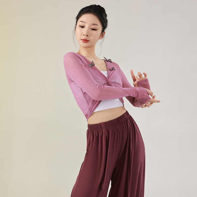 Női modern tánc felső, Flower yarn anyag, 80% poliészter, bélés Flower yarn 80%, minden évszakban táncruha