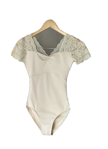 Costum leotard balet cu dantelă, salopetă cu mâneci scurte pentru antrenament de dans/gimnastică, PVC ≤30%, stil retro chinezesc, primăvara 2025