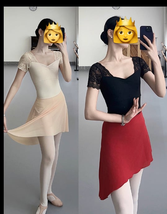 Costum leotard balet cu dantelă, salopetă cu mâneci scurte pentru antrenament de dans/gimnastică, PVC ≤30%, stil retro chinezesc, primăvara 2025