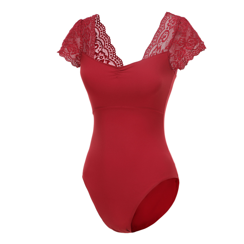 Costum leotard balet cu dantelă, salopetă cu mâneci scurte pentru antrenament de dans/gimnastică, PVC ≤30%, stil retro chinezesc, primăvara 2025