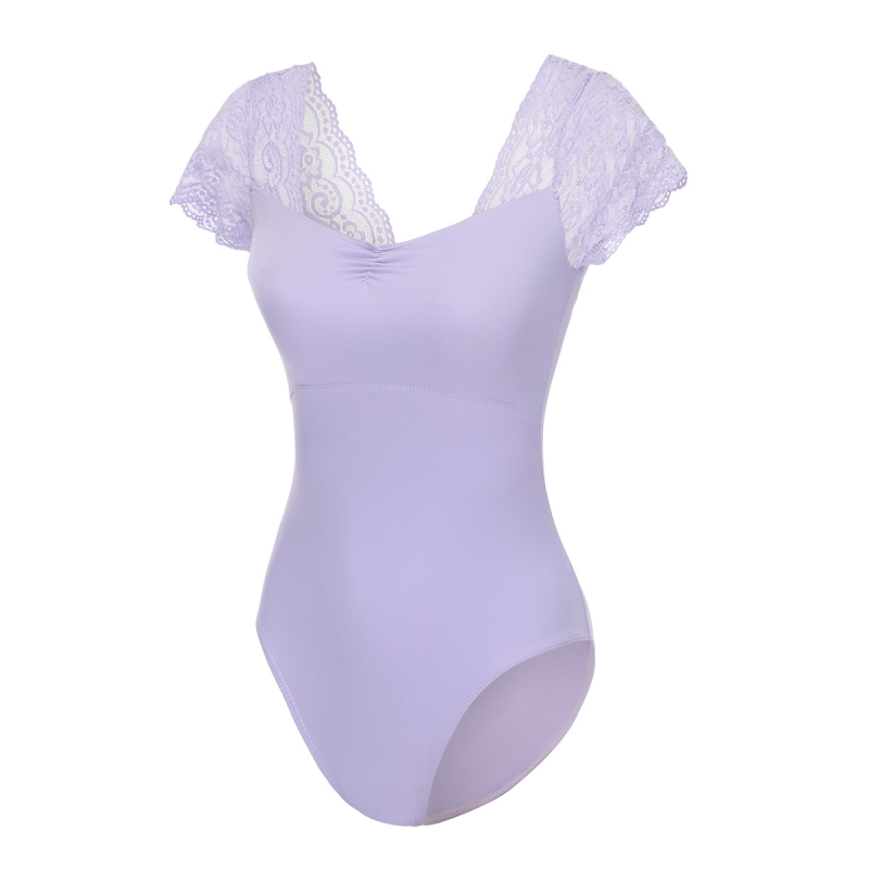 Costum leotard balet cu dantelă, salopetă cu mâneci scurte pentru antrenament de dans/gimnastică, PVC ≤30%, stil retro chinezesc, primăvara 2025