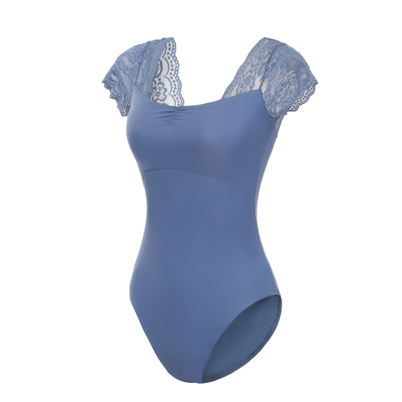 Costum leotard balet cu dantelă, salopetă cu mâneci scurte pentru antrenament de dans/gimnastică, PVC ≤30%, stil retro chinezesc, primăvara 2025