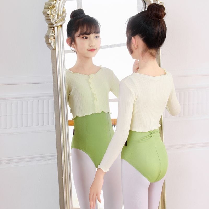 Îmbrăcăminte de dans pentru copii: top cu mâneci lungi din TR țesătură cu PVC 50-70%, stil chinezesc, retro literar, primăvara 2025
