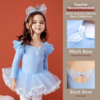 Rochie de dans pentru copii, cu mâneci lungi și fustă tutu, țesătură TR, PVC material principal, conținut 90–95%, stil chinezesc, retro literar, Primăvara 2025