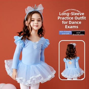 Rochie de dans pentru copii, cu mâneci lungi și fustă tutu, țesătură TR, PVC material principal, conținut 90–95%, stil chinezesc, retro literar, Primăvara 2025