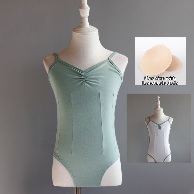 Dievčenské letné baletné tréningové body — bavlna-spandex zmes (95% elastan), štýl princezná, pre vek 3–8 rokov